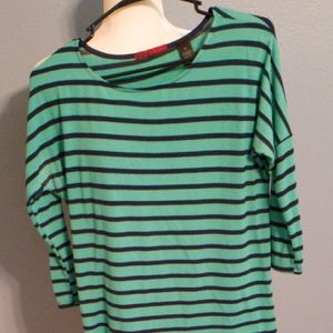 Navy & Green striped quarter sleeve
